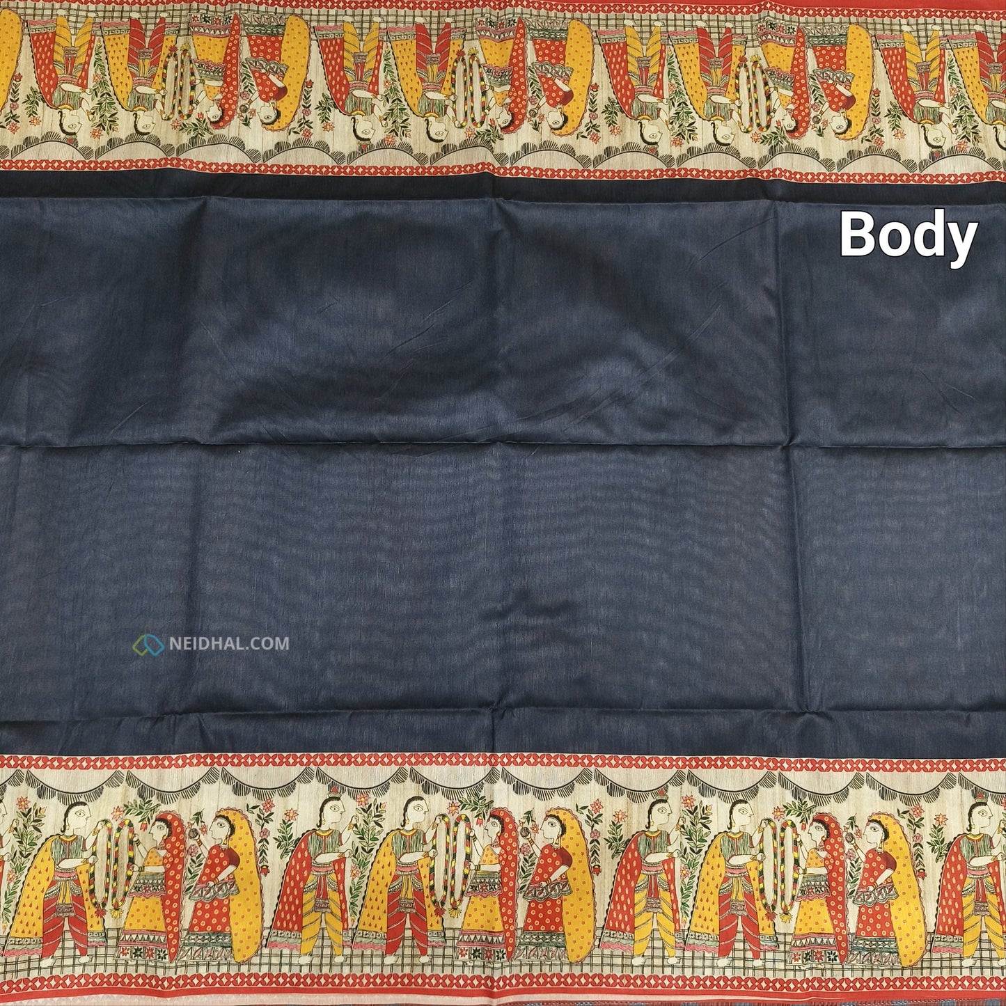 Black Madhubani Silk Saree With Pallu and Blouse | Neidhal