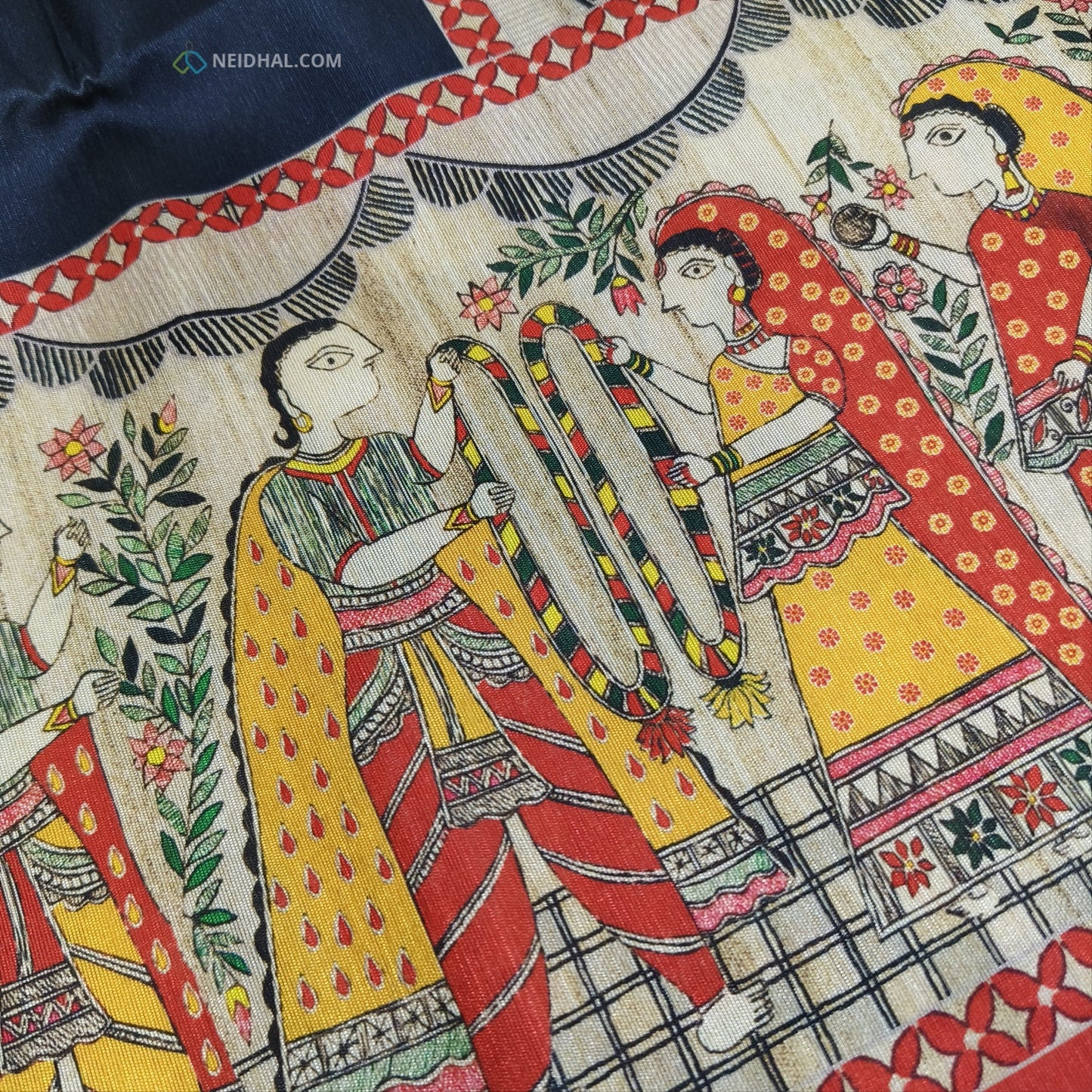 Black Madhubani Silk Saree With Pallu and Blouse | Neidhal