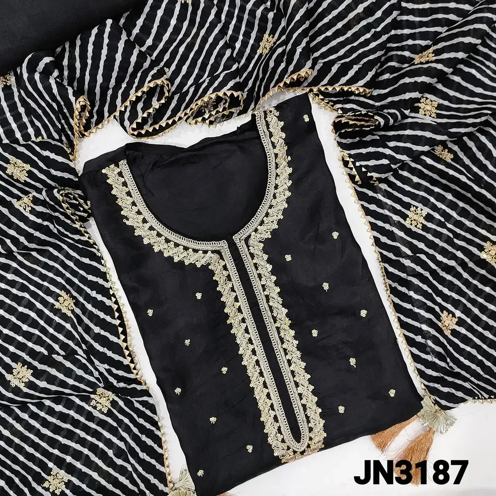 Black maslin silk semi stitched salwar material jn3187 Neidhal