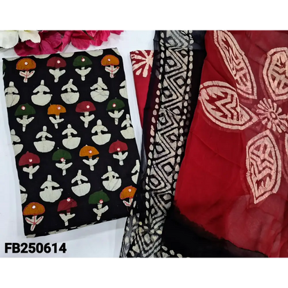 CODE FB250614: Black original wax batik dyed premium cotton unstitched salwar material thread& faux mirror work