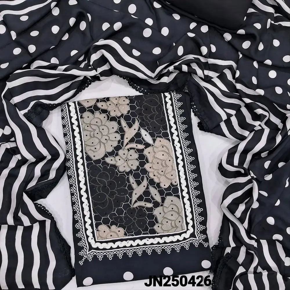 Black polka printed pure maslin silk semi stitched salwar material jn250426-Neidhal