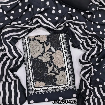 Black polka printed pure maslin silk semi stitched salwar material jn250426-Neidhal