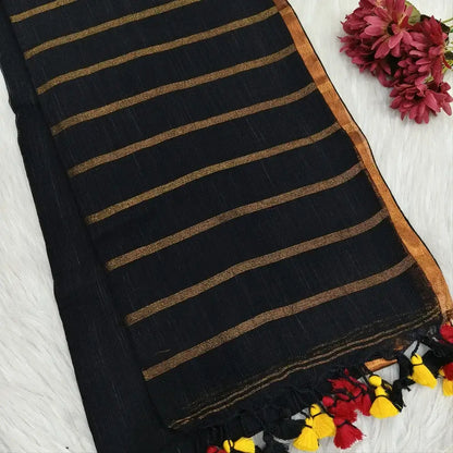 Black premium linen saree ns148-Neidhal