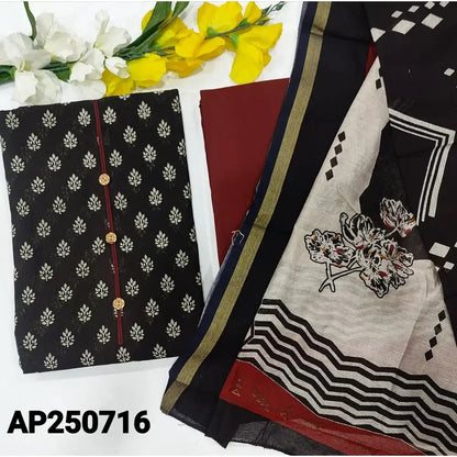 Black printed chanderi silk cotton salwar material ap250716-Neidhal