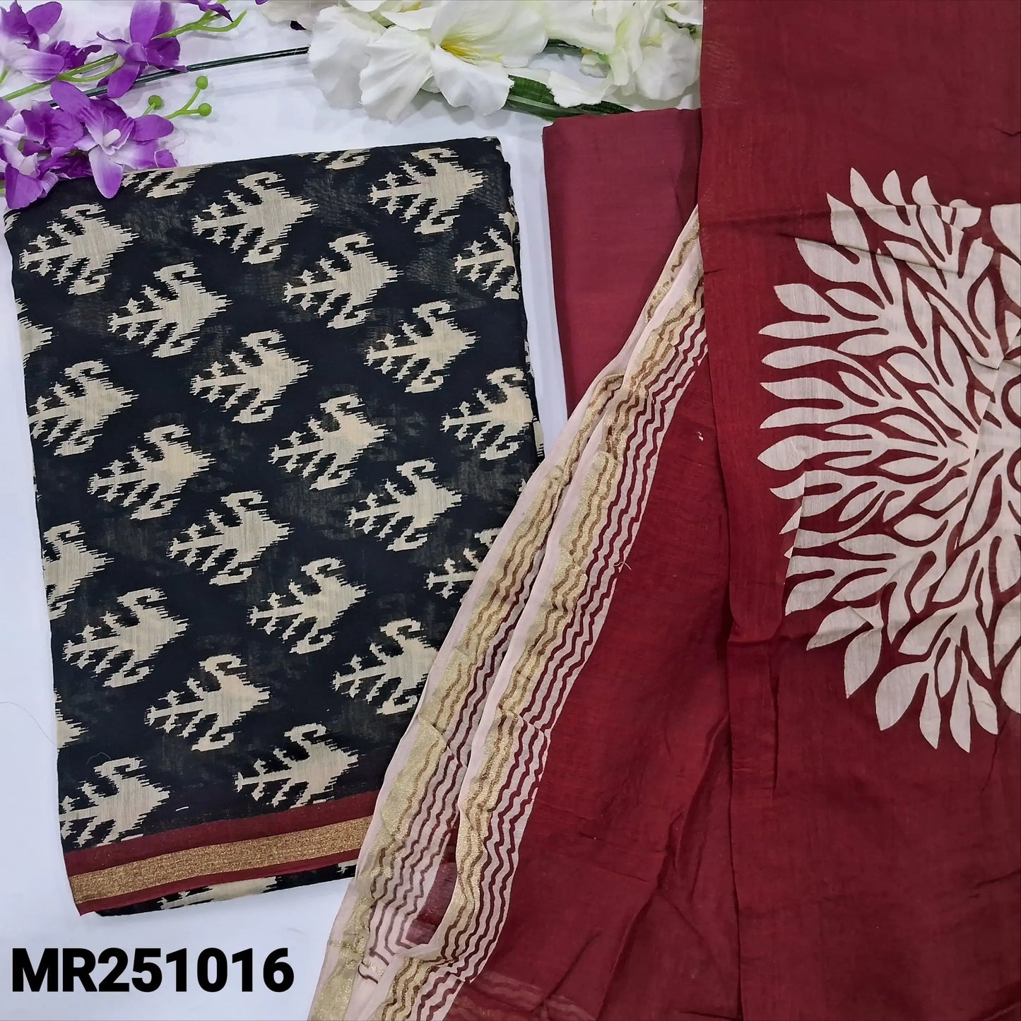 Black printed chanderi silk cotton salwar material mr251016-Neidhal
