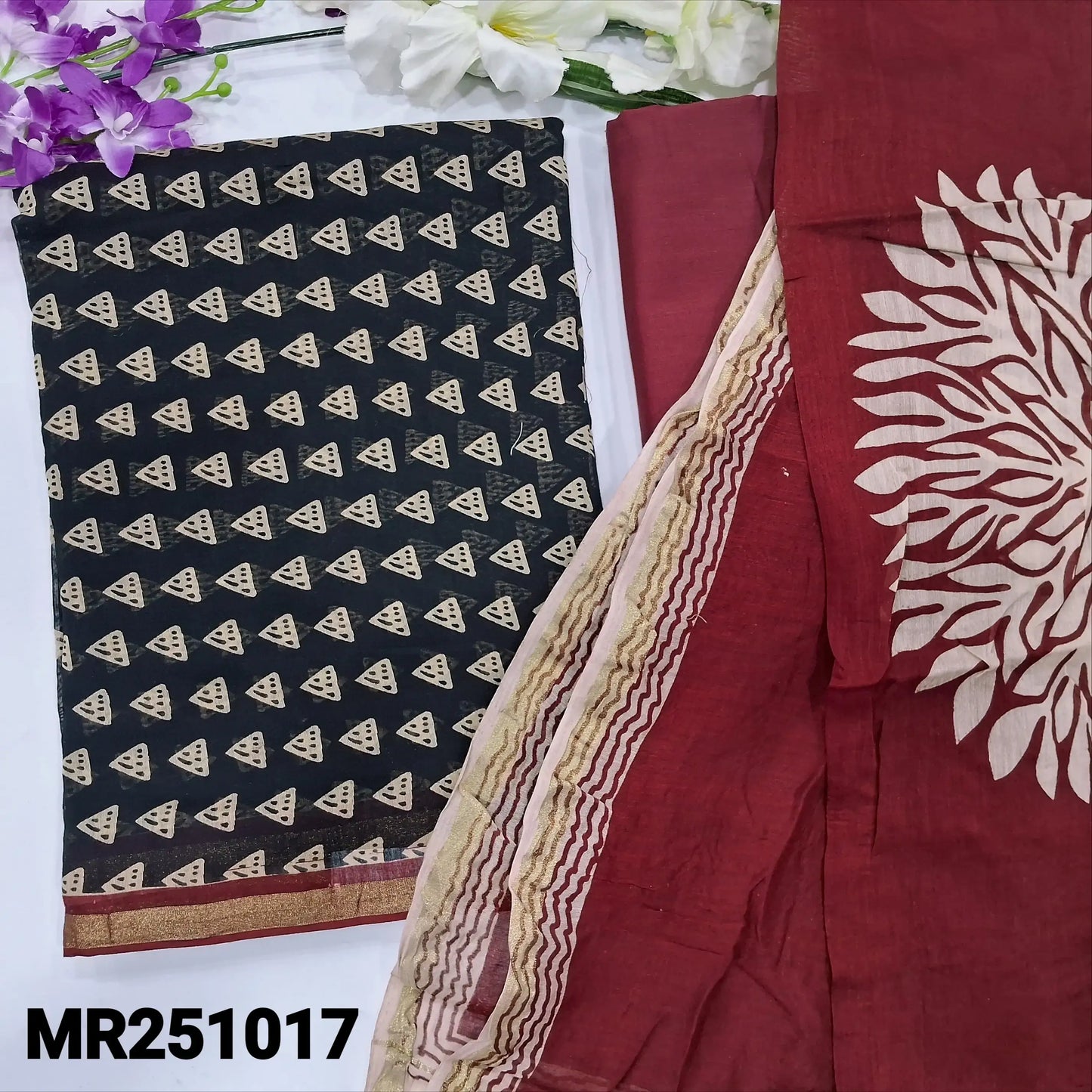 Black printed chanderi silk cotton salwar material mr251017-Neidhal