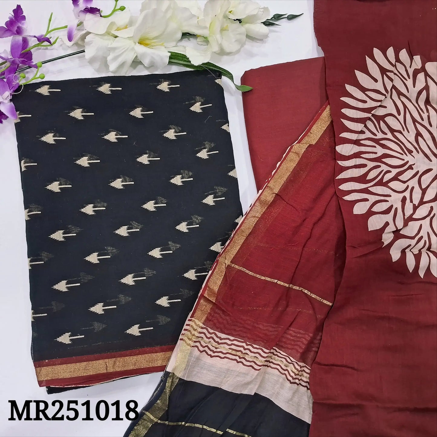 Black printed chanderi silk cotton salwar material mr251018-Neidhal
