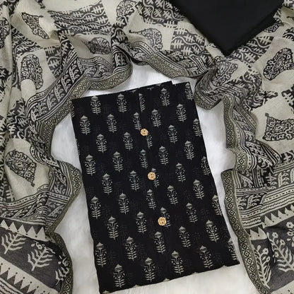 Black printed chanderi soft silk cotton salwar material my252021-Neidhal