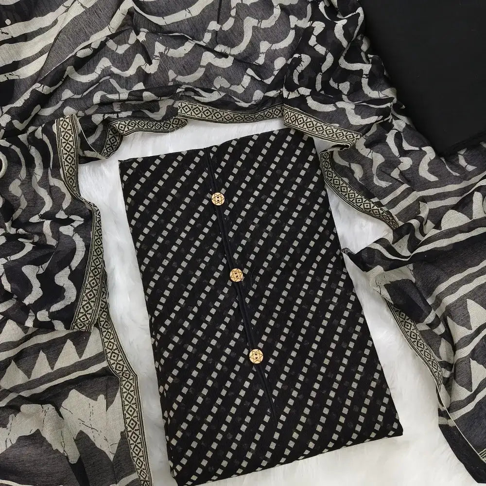 Black printed chanderi soft silk cotton salwar material my252022-Neidhal