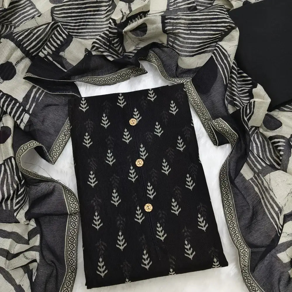 Black printed chanderi soft silk cotton salwar material my252020-Neidhal