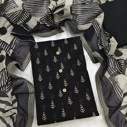 Black printed chanderi soft silk cotton salwar material my252020-Neidhal