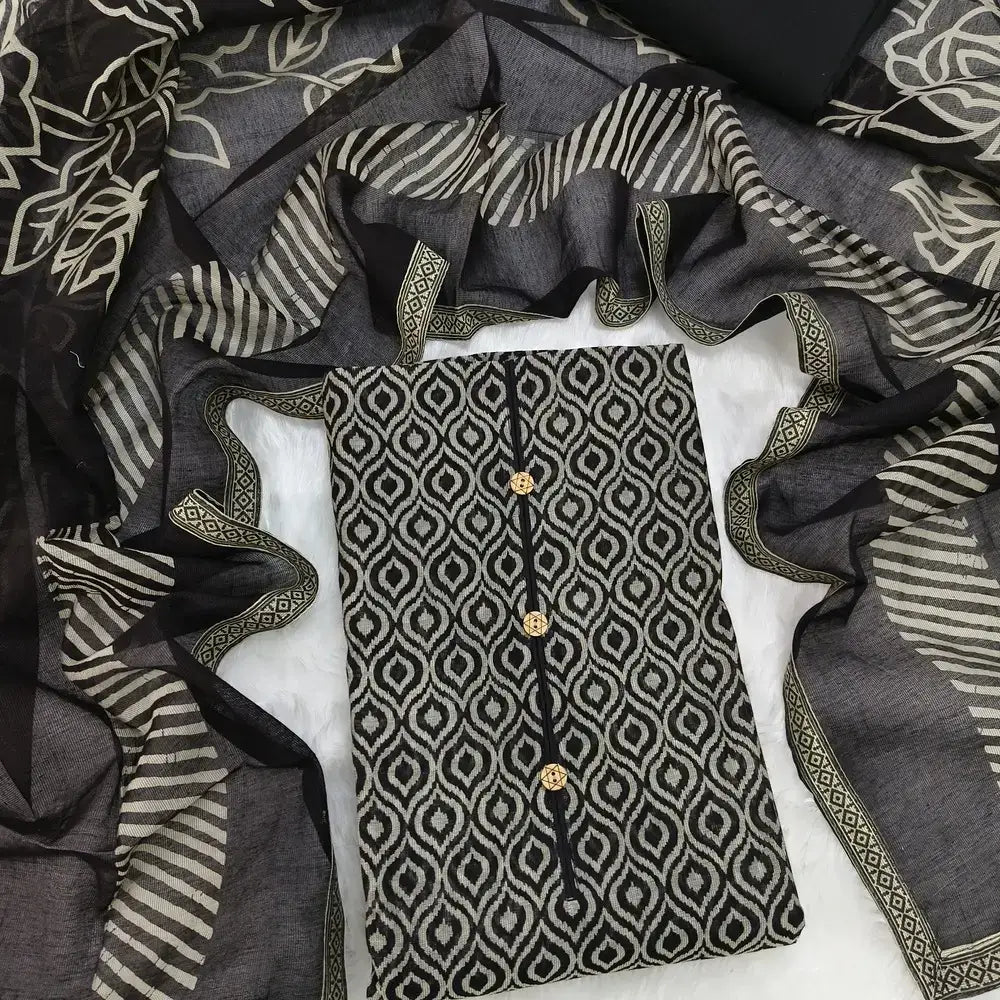 Black printed chanderi soft silk cotton salwar material my252019-Neidhal