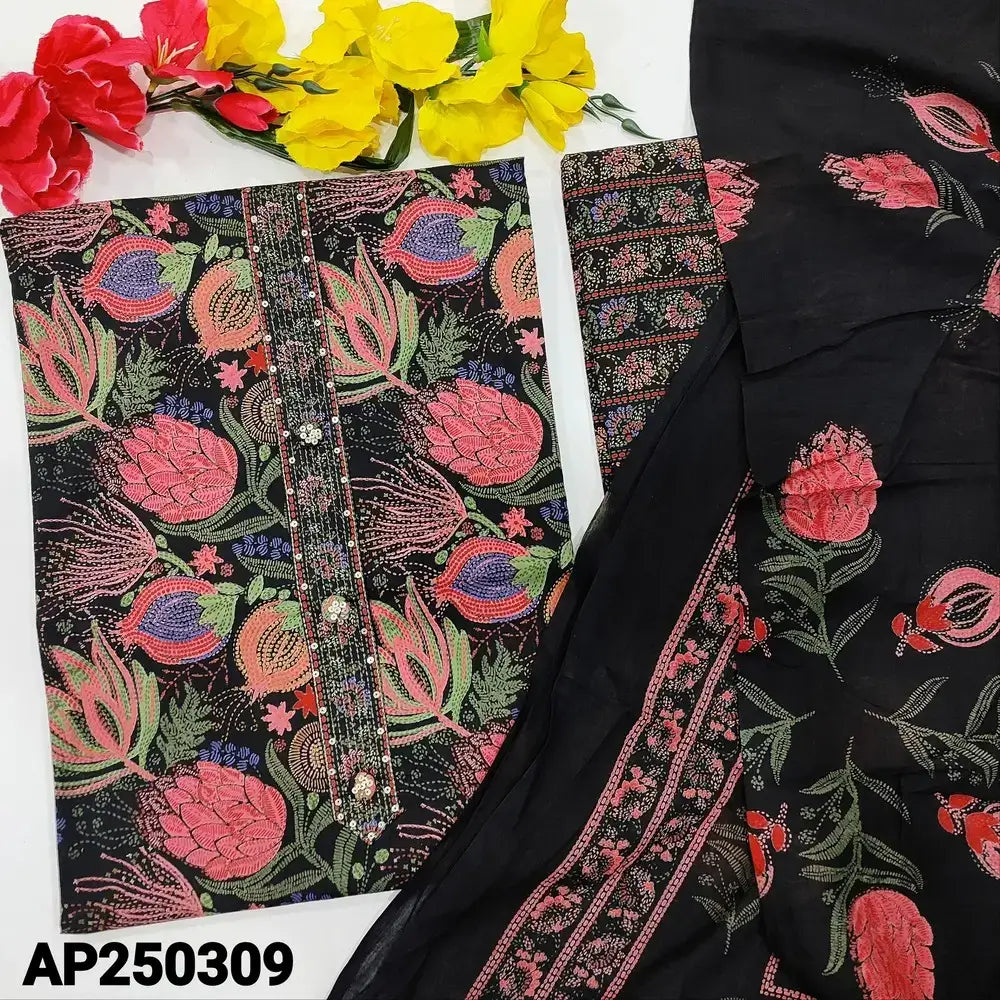 Black printed cotton salwar material ap250309-Neidhal