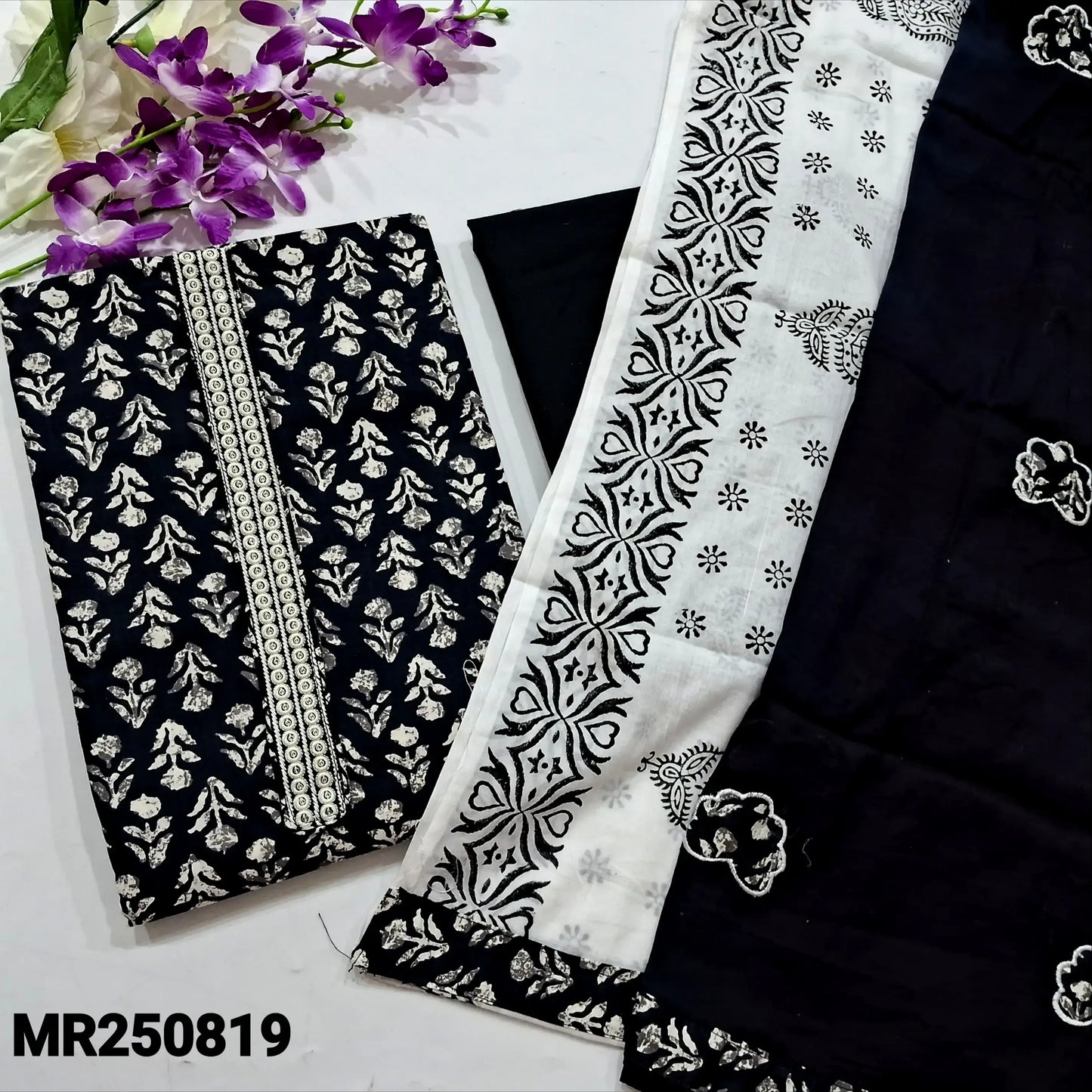 Black printed cotton salwar material mr250819-Neidhal