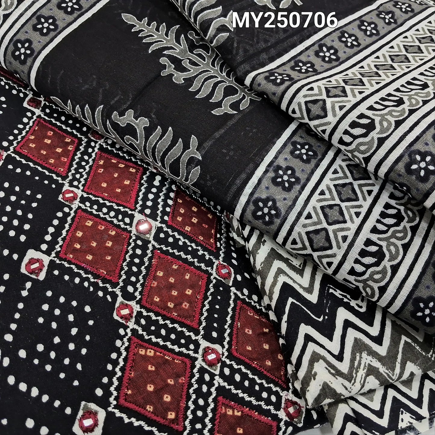 Black printed cotton salwar material my250706-Neidhal