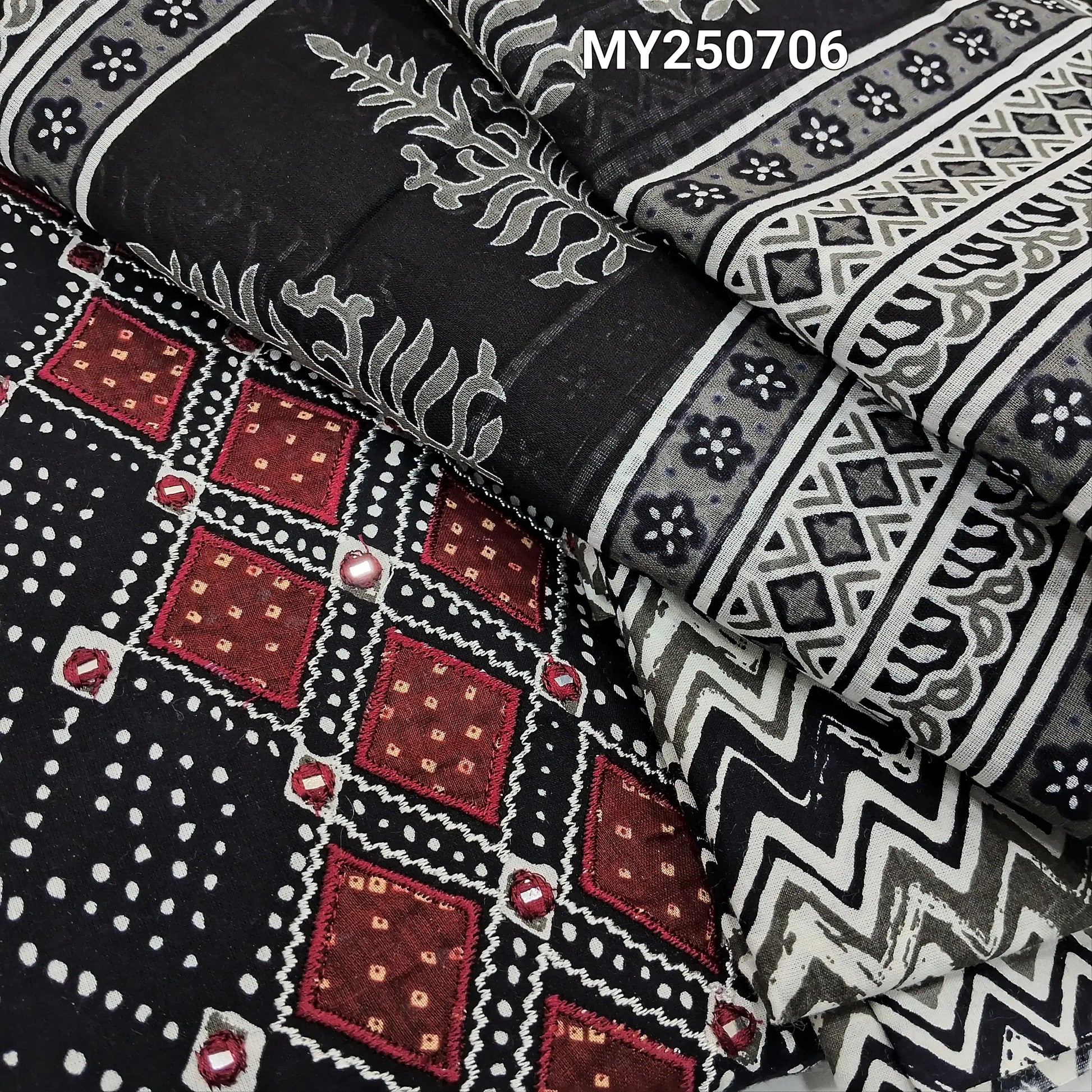 Black printed cotton salwar material my250706-Neidhal