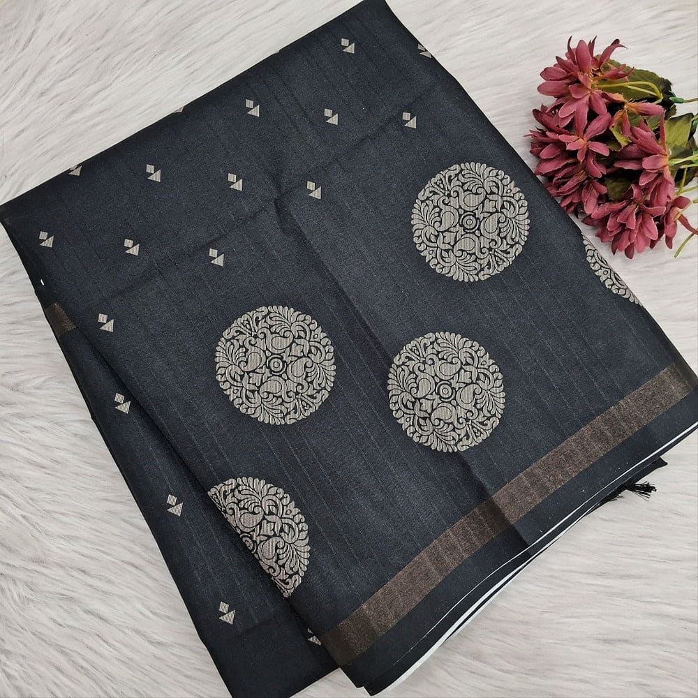 Black printed fancy chappa silk saree ns190-Neidhal