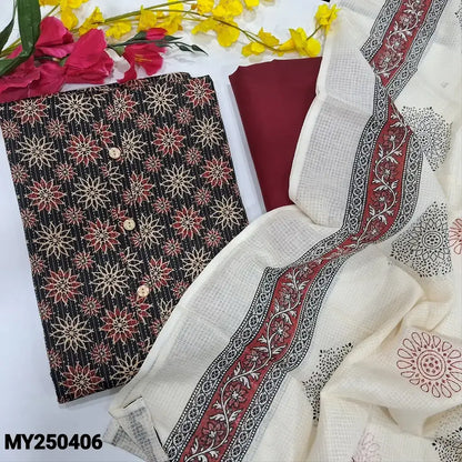 Black printed kantha cotton salwar material my250406-Neidhal