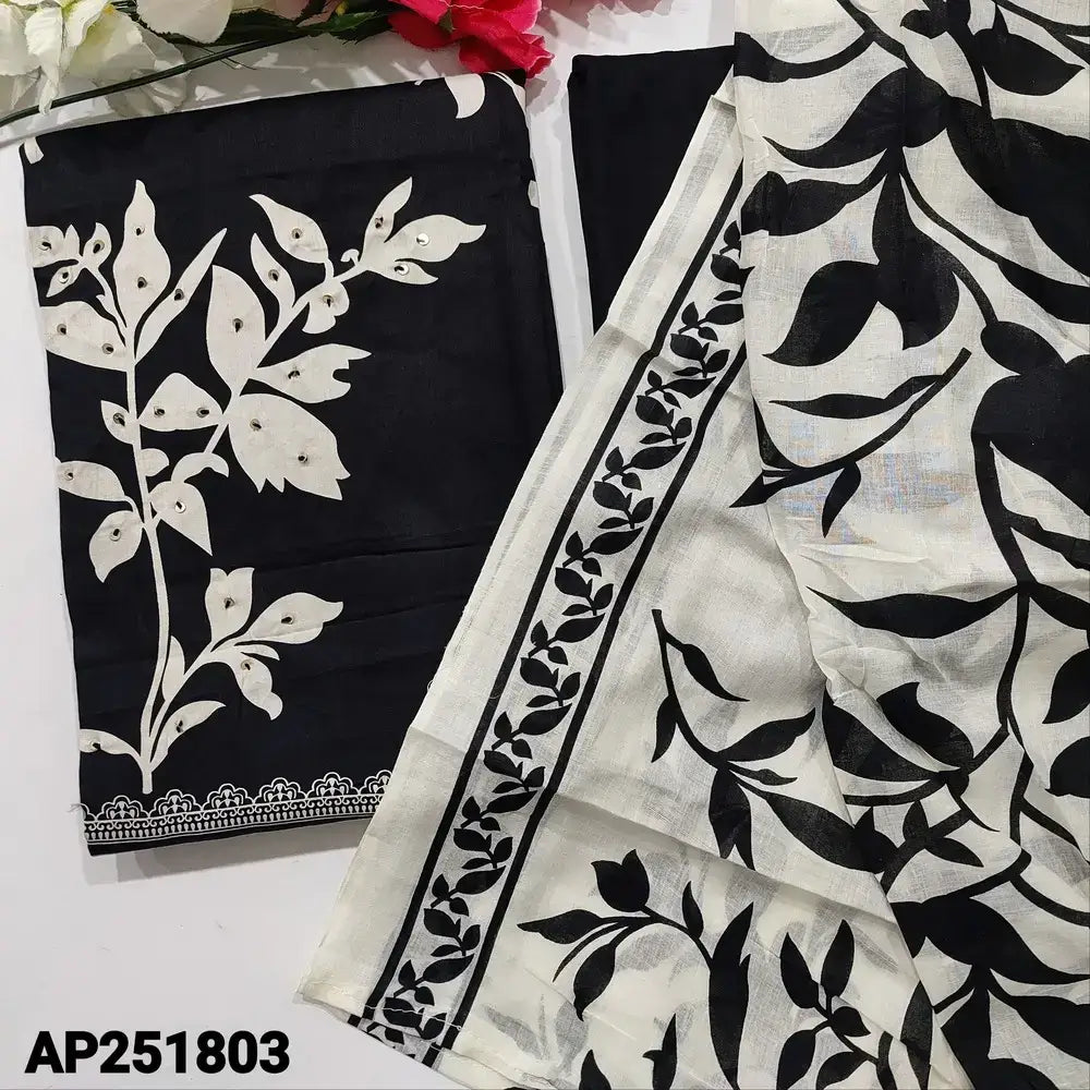 Black Printed Satin Cotton Salwar Material AP251803 - Neidhal