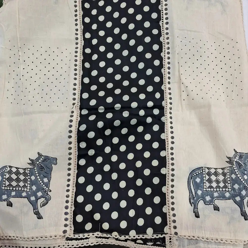 Black printed satin cotton salwar material my251618-Neidhal