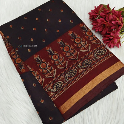 Black printed semi chanderi silk cotton saree ns67-Neidhal