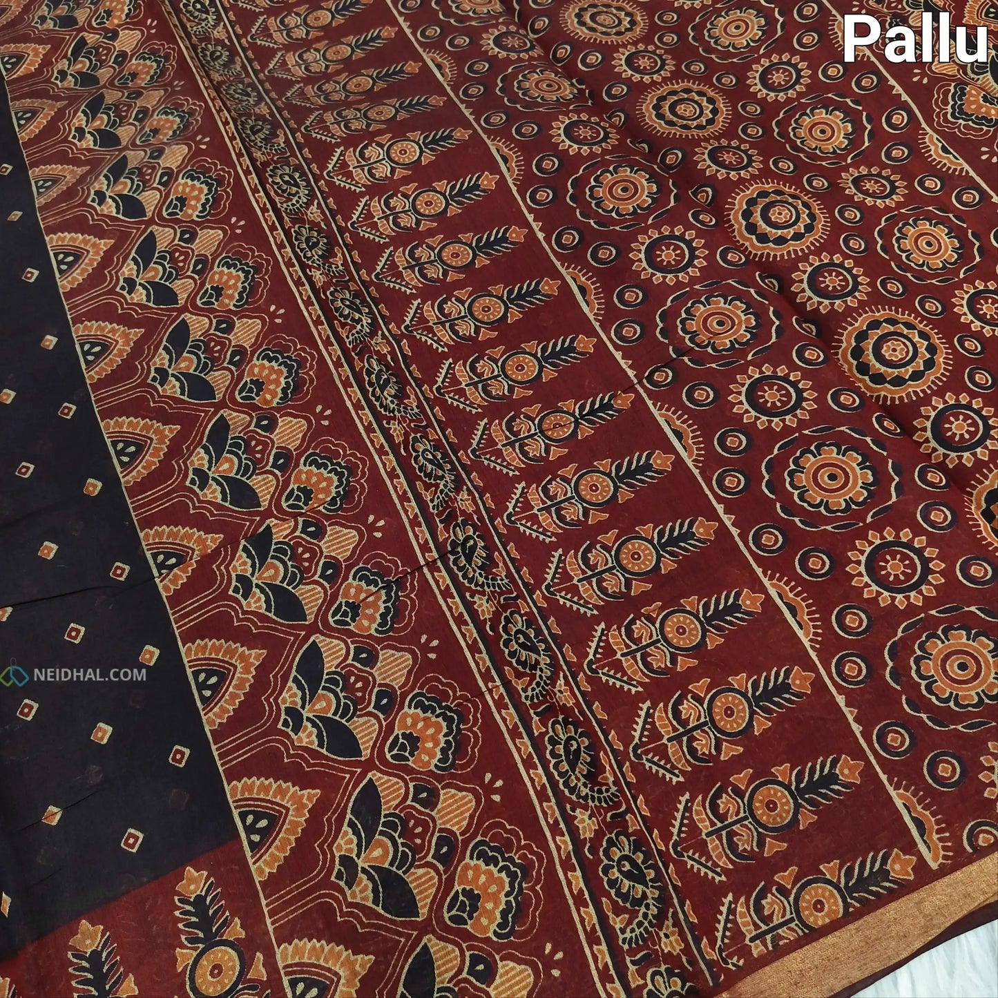 Black printed semi chanderi silk cotton saree ns67-Neidhal