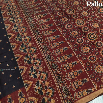 Black printed semi chanderi silk cotton saree ns67-Neidhal