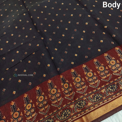 Black printed semi chanderi silk cotton saree ns67-Neidhal
