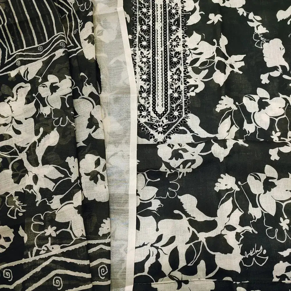Black printed semi linen salwar material ap252222-Neidhal