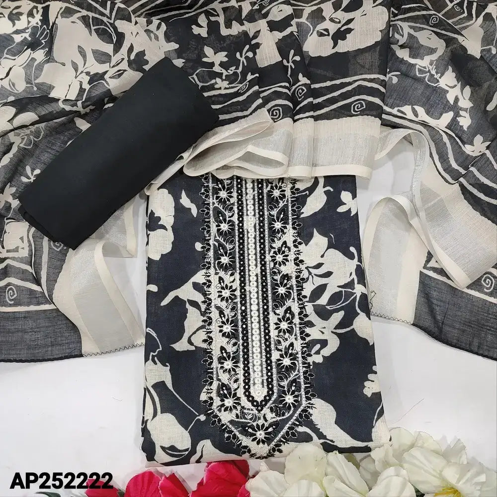 Black printed semi linen salwar material ap252222-Neidhal