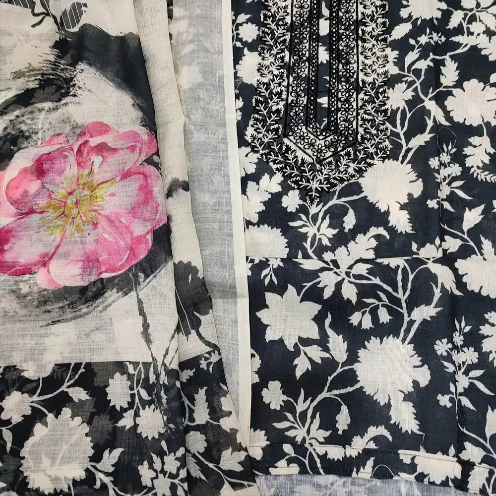 Black printed semi linen salwar material ap252223-Neidhal