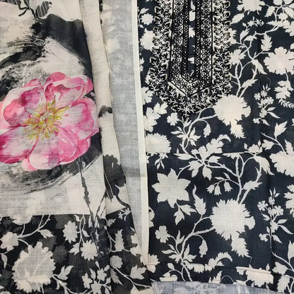 Black printed semi linen salwar material ap252223-Neidhal