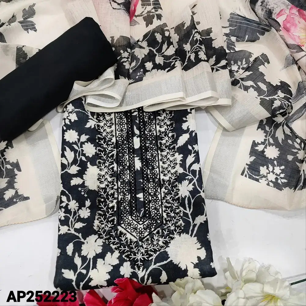 Black printed semi linen salwar material ap252223-Neidhal