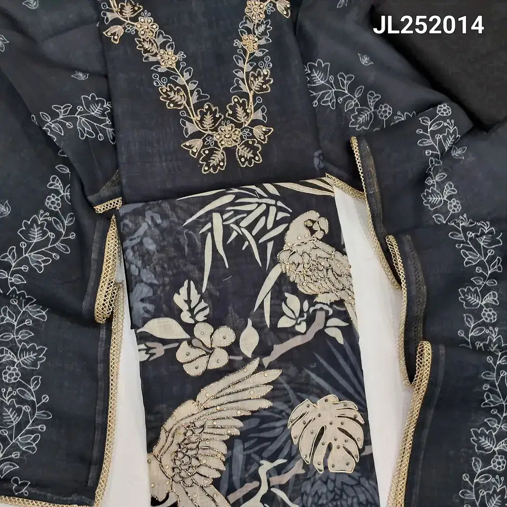 Black printed semi linen salwar material jl252014-Neidhal
