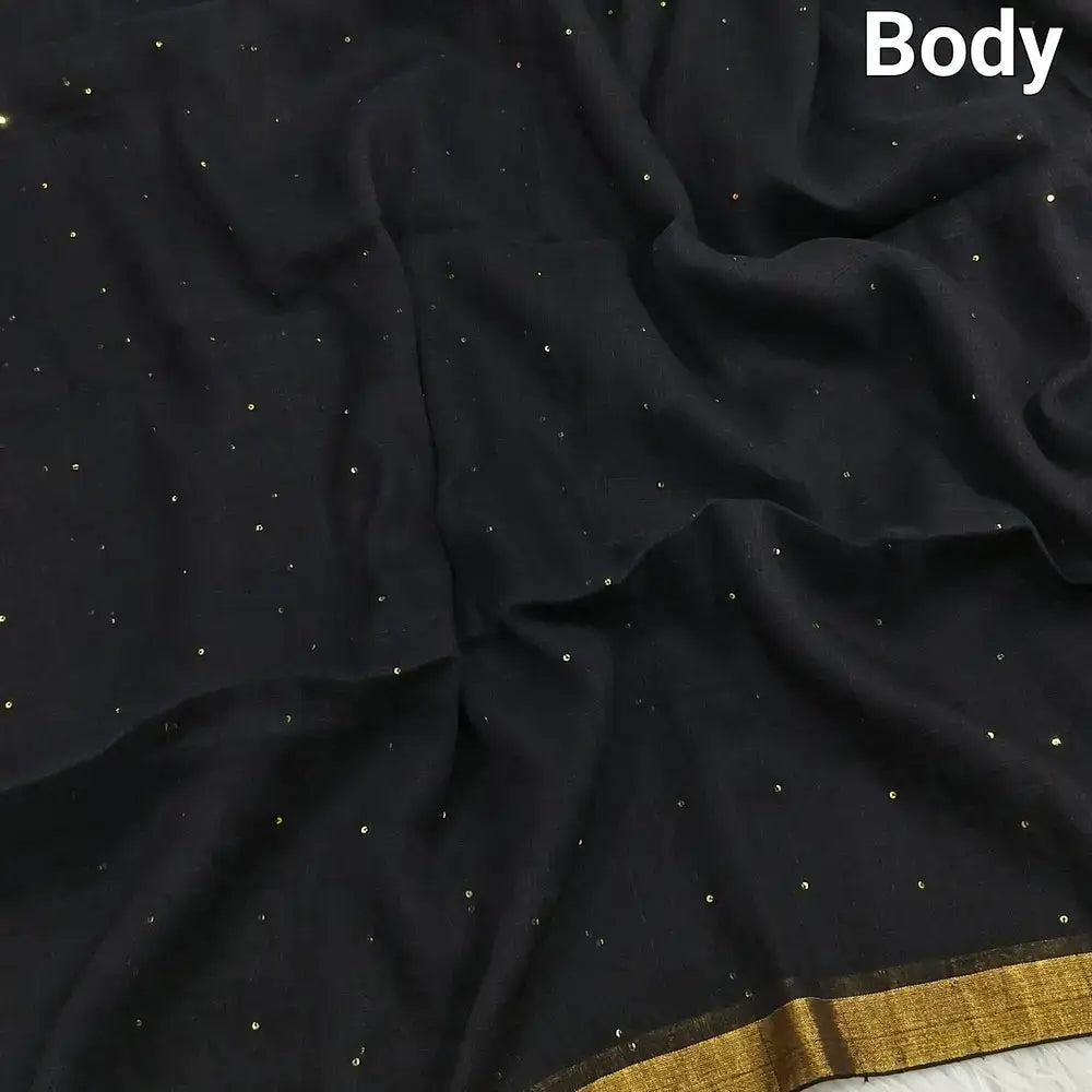 Black pure linen saree ns132-Neidhal