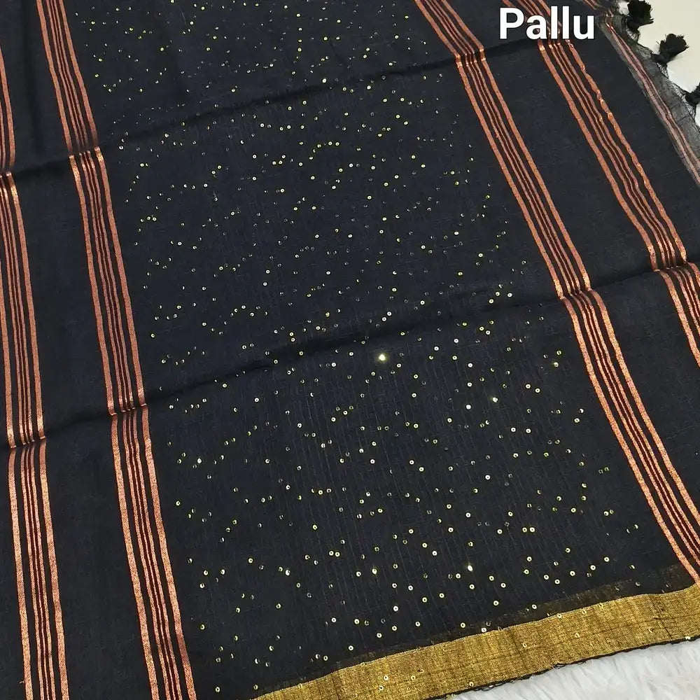 Black pure linen saree ns132-Neidhal