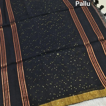 Black pure linen saree ns132-Neidhal