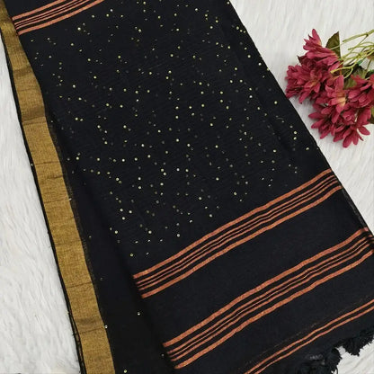 Black pure linen saree ns132-Neidhal