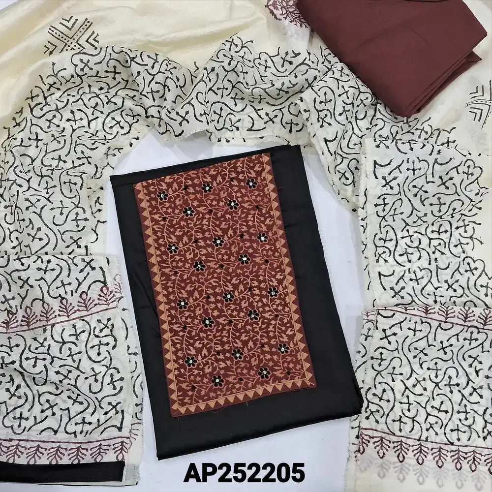 Black Satin Cotton Salwar Material with Ajrak Yoke Ap252205– Neidhal