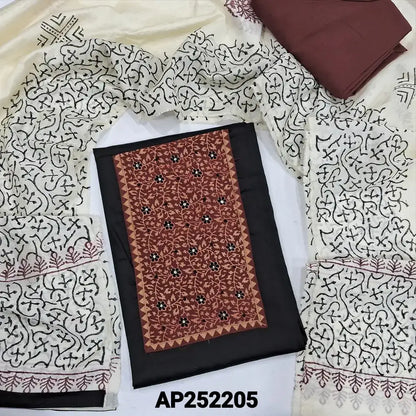 Black Satin Cotton Salwar Material with Ajrak Yoke Ap252205– Neidhal