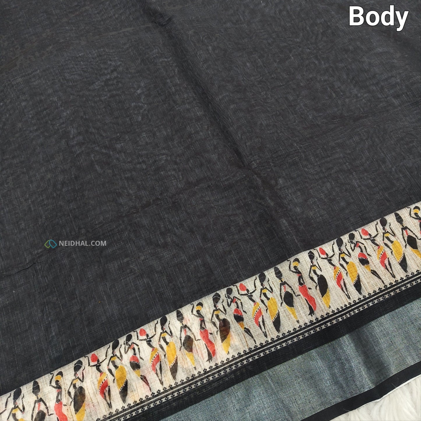 Black semi linen saree ns57-Neidhal