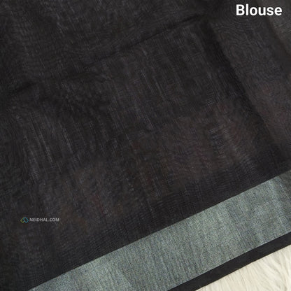 Black semi linen saree ns57-Neidhal
