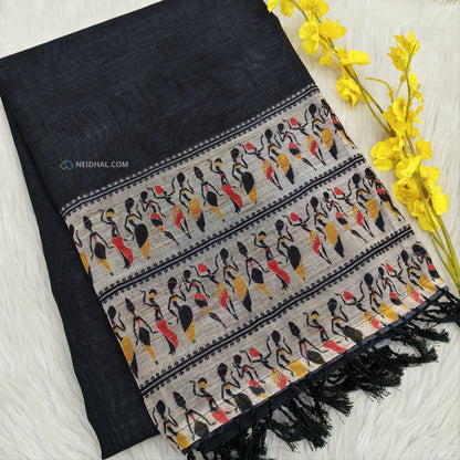 Black semi linen saree ns57-Neidhal