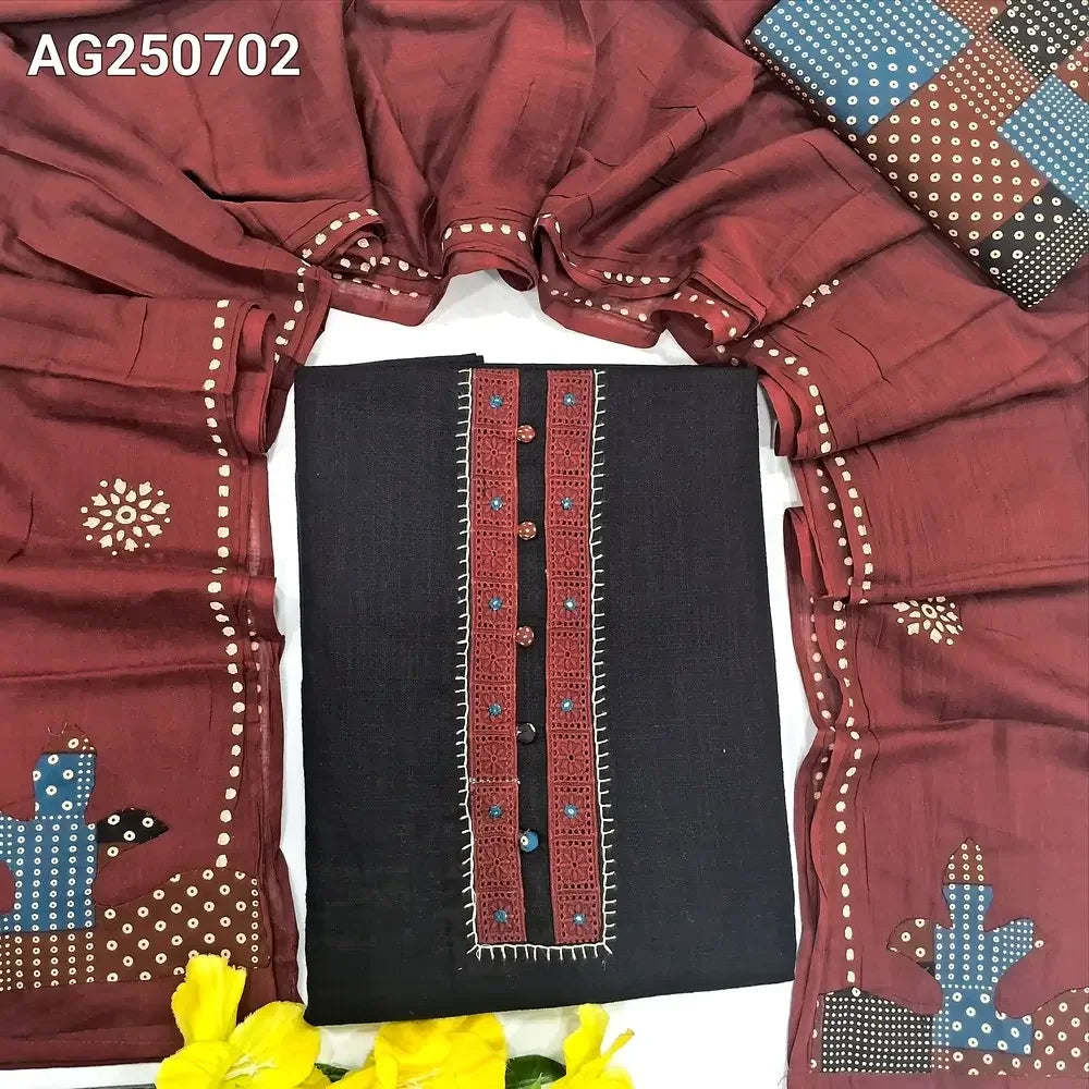 Black slub cotton salwar material ag250703-Neidhal