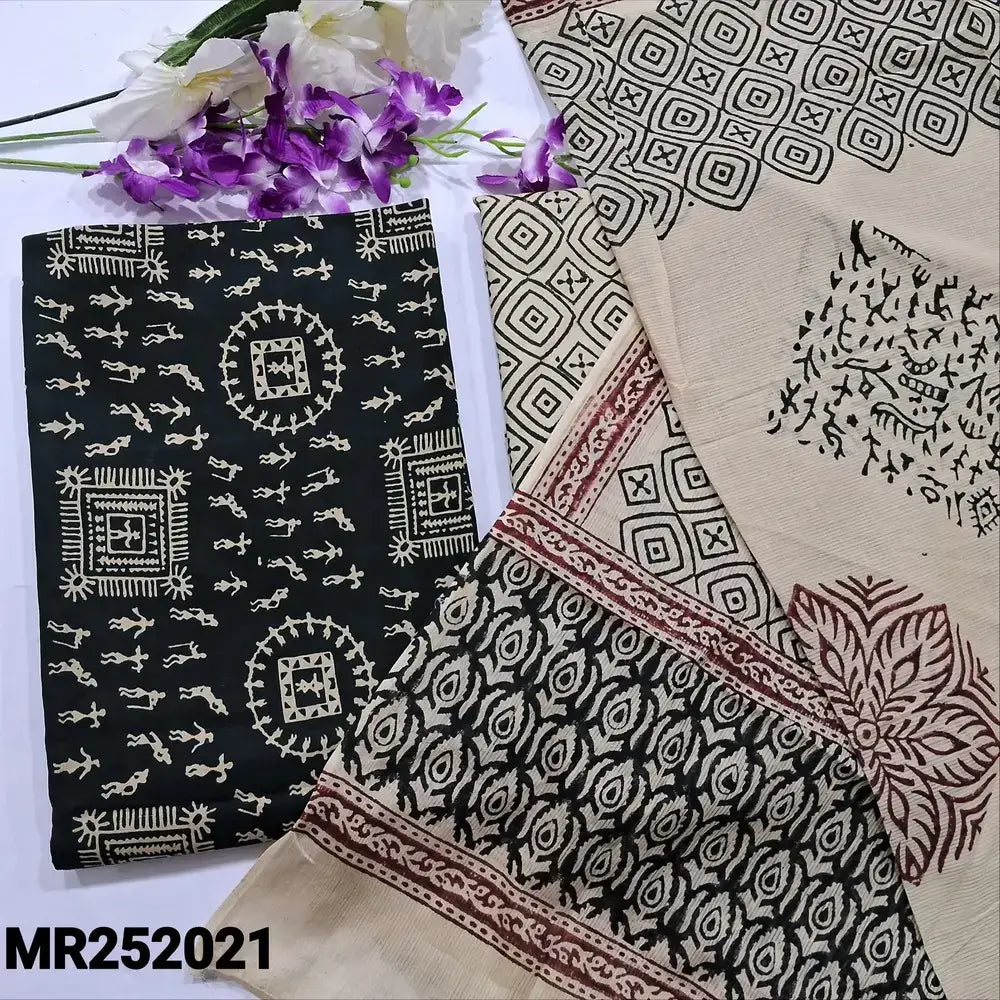 Black warli printed cotton salwar material mr252021-Neidhal