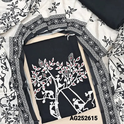 Black warli printed satin cotton salwar material ag252615 Neidhal