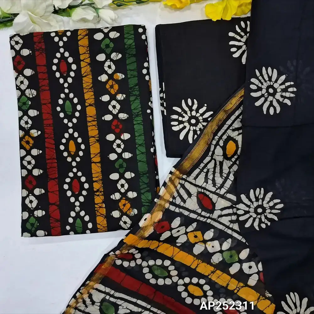 Black wax batik cotton salwar material ap252311-Neidhal