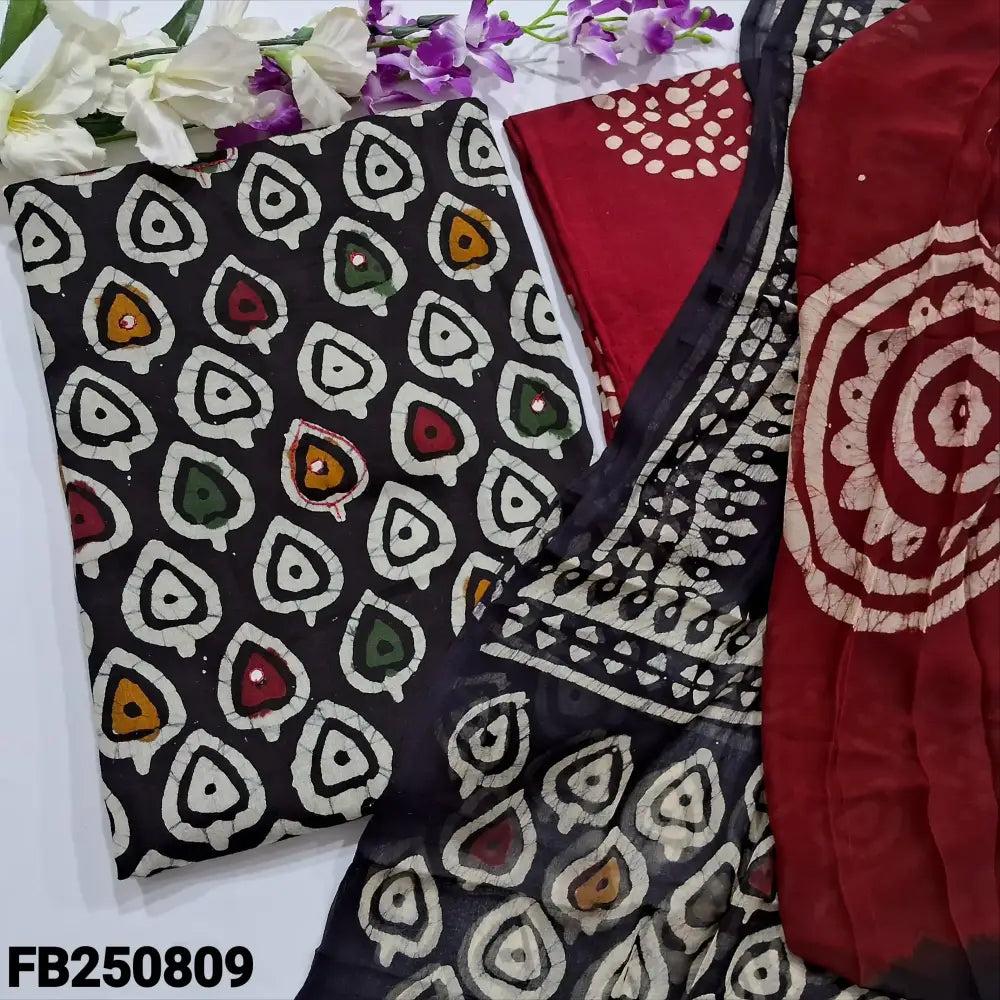 CODE FB250809: Black original wax batik dyed pure cotton unstitched salwar material thread& faux mirror work