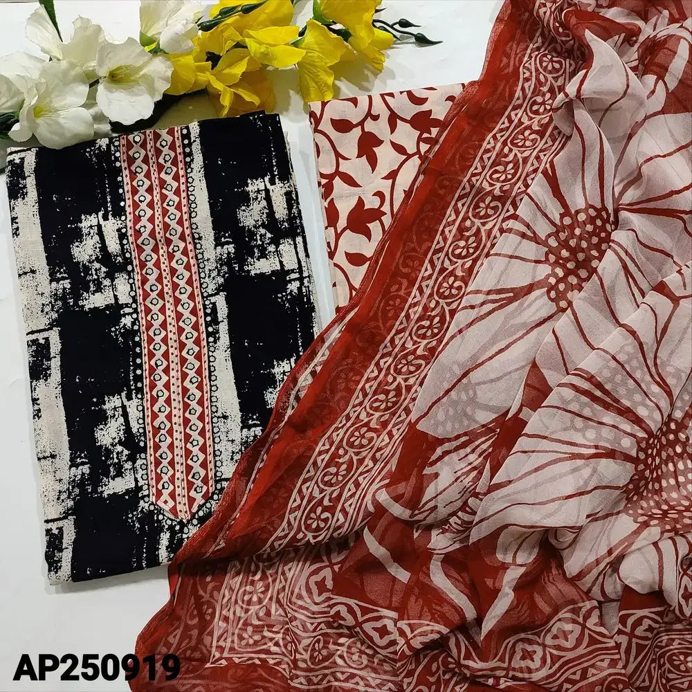 Black white printed soft satin cotton salwar material ap250919-Neidhal
