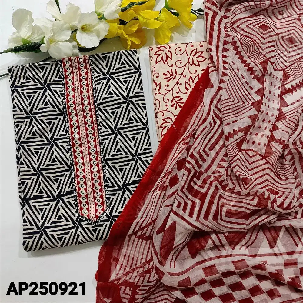 Black white printed soft satin cotton salwar material ap250921-Neidhal